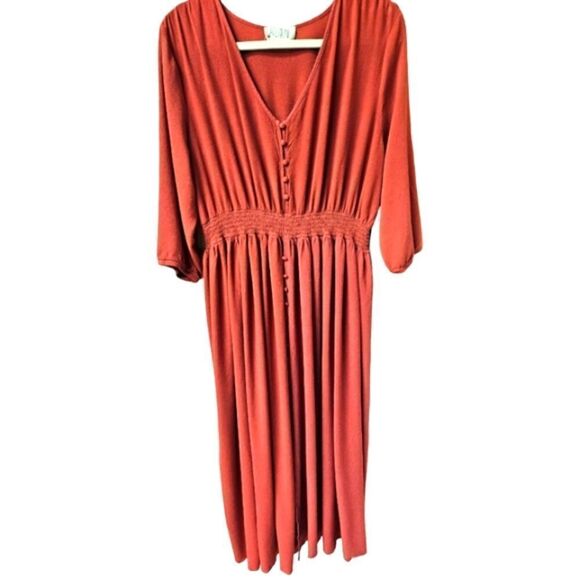 "JUST FOUND" Plus Size Long Pleated Rustic Red Maxi Dress - Picture 1 of 14